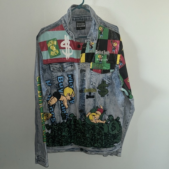 📌Reason x Richie Rich Baller Graphic Print With Embroidery Detail Denim Jacket - Picture 5 of 6